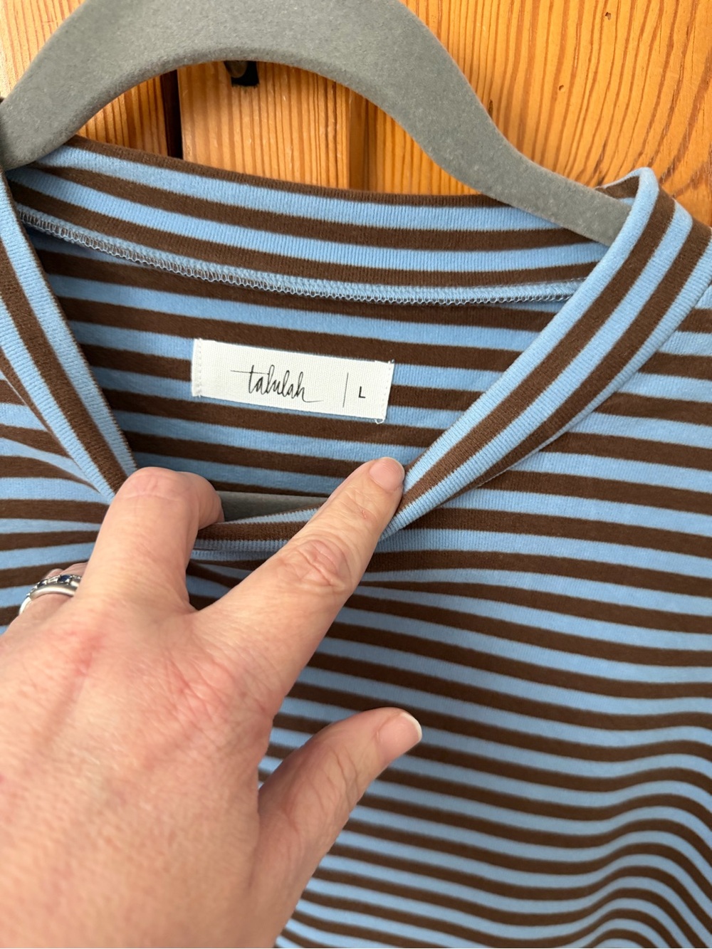 TALULAH super soft Striped Tee in Light Blue and Brown - Picture 3 of 3